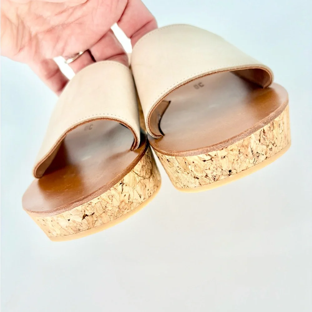 K Jacques St Tropez Kirielle Leather And Cork Wedge Slides